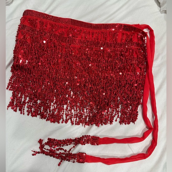 “Women’s belly dance hip scarf with sparkly fringe rave party sequin skirt” - Picture 4 of 5